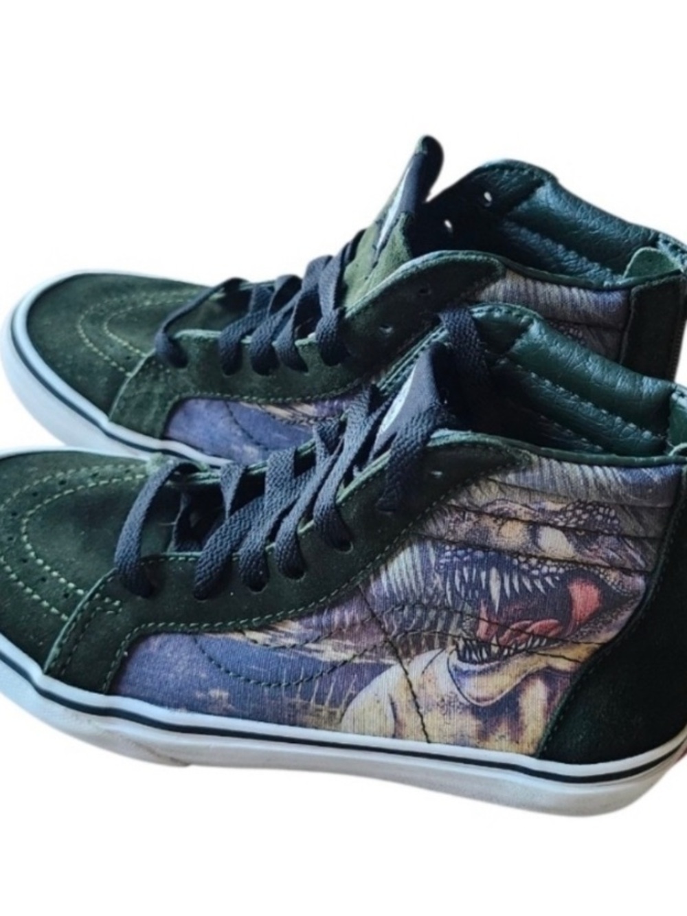 Vans High-Top Sneakers with Green Suede and Graphic Dino Sides